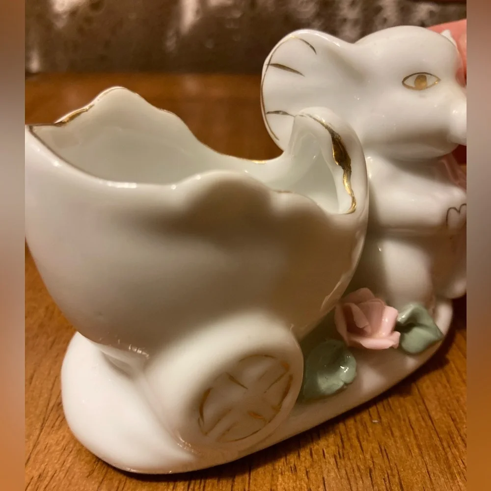 Elephant and Cart Trinket Dish Figure - Floral Detail, Gold Accents - Picture 7 of 14